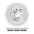 Hands washing color vector healthy covid illustration elements set. Wash your hands, hand drawn with outline in classic Royalty Free Stock Photo