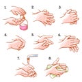 Hands washing medical instructions set, sanitary procedure