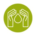 Hands water drop alternative sustainable energy block line style icon