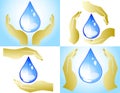 Hands and water drops