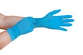 Hands are wearing blue medical gloves isolated on white background, clipping path included Royalty Free Stock Photo