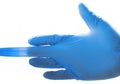 Hands wearing blue medical latex gloves Protection against flu, virus and coronavirus. Health care and surgical concept. Correct Royalty Free Stock Photo