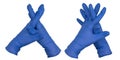 Hands wearing blue nitrile examination gloves steepled or interlaced fingers Royalty Free Stock Photo