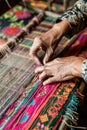 Hands weaving intricate patterns in textiles