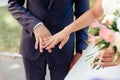 Hands with wedding rings of the bride and groom and their parents Royalty Free Stock Photo