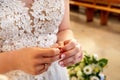 hands, wedding rings and marriage vows Royalty Free Stock Photo