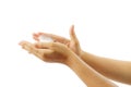 Hands with white foam isolated clipping path.
