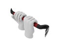 Hands in a white gloves holding a crowbar. 3d render. White back Royalty Free Stock Photo