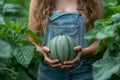 Hands of a woman holding a melon. Royalty Free Stock Photo