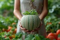 Hands of a woman holding a melon Royalty Free Stock Photo