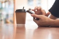 Hands of a woman using a mobile cell phone. Royalty Free Stock Photo