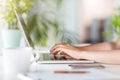 Hands of a woman working on a laptop Royalty Free Stock Photo