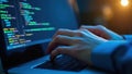 Hands Typing on a Laptop at Night, Focused on Codingâshowcasing IT Solutions and Software Development