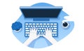 Hands working on a computer keyboard. Home office. Development and freelancing concept