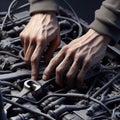 hands working on the engine of a car Royalty Free Stock Photo