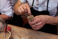 Hands working and finishing sculpture with clay Royalty Free Stock Photo