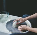 hands working on a potter& x27;s wheel Royalty Free Stock Photo