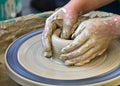 Hands working on pottery Royalty Free Stock Photo