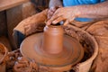 Hands working on pottery wheel Royalty Free Stock Photo