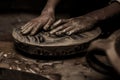 Hands working on pottery wheel Royalty Free Stock Photo