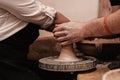 hands working on pottery wheel Royalty Free Stock Photo