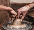 hands working on pottery wheel Royalty Free Stock Photo