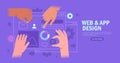 Hands working on website or application, ui ux design and programming. Team of designers doing research and prototyping