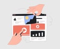 Hands are working on website or web page, ui ux design or mobile application redesign. Studio or agency prototyping. Royalty Free Stock Photo