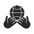 Hands with world solidarity community and partnership silhouette icon Royalty Free Stock Photo