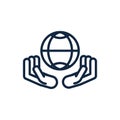Hands with world support ecology environment icon linear