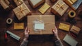 The hands wrapping packages.AI generated image Royalty Free Stock Photo