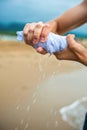 Hands wring out a wet cloth Royalty Free Stock Photo