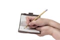 Hands write a pencil in your notebook Royalty Free Stock Photo