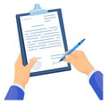 Hands writing signature on document. Signing contract concept Royalty Free Stock Photo