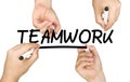 Hands Writing Teamwork Clear Glass Whiteboard