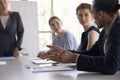 Hands of young Black business professional man talking to colleagues Royalty Free Stock Photo