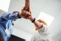 Hands of young people friends holding together, unity teamwork support concept Royalty Free Stock Photo