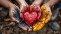 Hands of a young woman holding a red heart in the mud, Black History Month Royalty Free Stock Photo