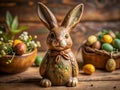 HandSculpted Clay Easter Bunny A DocumentaryStyle Portrait of a Rustic Handmade Ceramic Rabbit Figurine Captured in Royalty Free Stock Photo