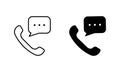 Handset Call Message Silhouette and Line Icon Set. Telephone with Speech Bubble Pictogram. Web Hotline Contact Phone Royalty Free Stock Photo