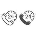 Handset and clock line and solid icon, call center concept, all-day customer support sign on white background, Clock Royalty Free Stock Photo