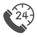 Handset and clock solid icon, call center concept, all-day customer support sign on white background, Clock with phone Royalty Free Stock Photo