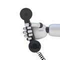 Handset in hand of robot Royalty Free Stock Photo