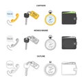 Handset with the inscription of a taxi, car keys with a key fob, a stopwatch with a fare, a purse with money, dollars Royalty Free Stock Photo