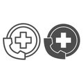 Handset and medicine cross line and solid icon, Medical concept, Emergency call sign on white background, Handset with