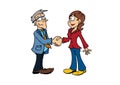 Handshake senior man and middle aged woman