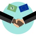 A handshake between an African and a European