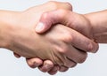 Handshake, arms friendship. Friendly handshake, friends greeting, teamwork, friendship. Close-up. Rescue, helping