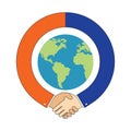Handshake around Globe, International Partnership symbol.