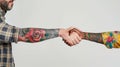 Handshake with Artistic Tattoos. AI generated Royalty Free Stock Photo